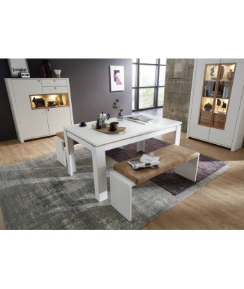 Table extensible en aggloméré et MDF Selina Blanc / Naturel, L160-240xl90xH76 cm en linge