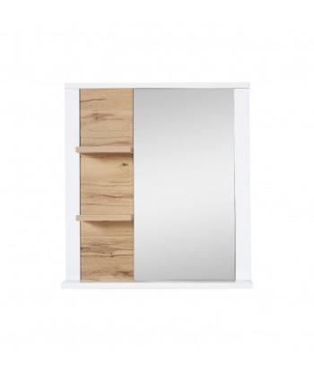 Miroir décoratif avec 2 étagères en aggloméré et MDF, Selina Blanc / Naturel, l73xA15xH80 cm français