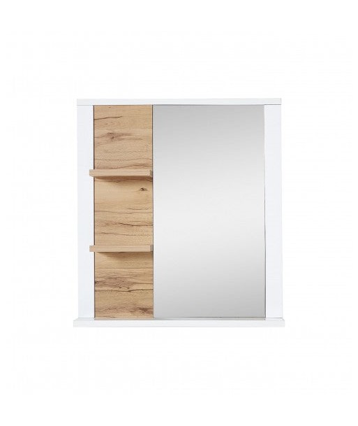 Miroir décoratif avec 2 étagères en aggloméré et MDF, Selina Blanc / Naturel, l73xA15xH80 cm français