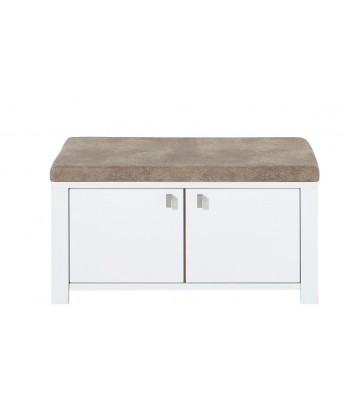 Banc rembourré avec tissu et 2 portes, en bois et MDF, Selina Blanc / Naturel, l92xA41xH49 cm pas cheres