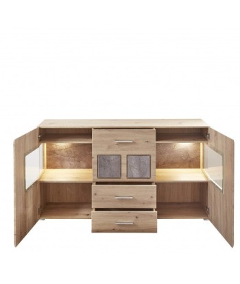 Commode en bois et MDF, avec 3 tiroirs et 2 portes Skylar Stejar, l170xA42xH94 cm Les magasins à Paris et en Île-de-France