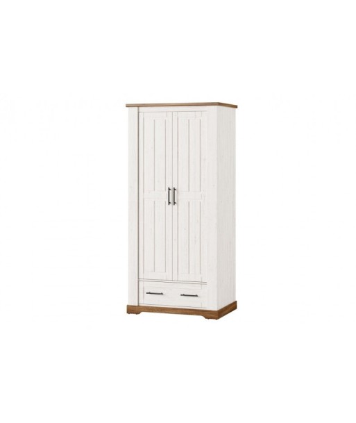 Armoire palette, avec 1 tiroir et 2 portes Country 70 Blanc / Chêne, l94xA63xH203 cm brillant des détails fins