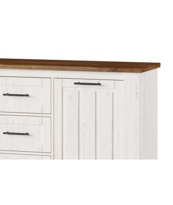 Commode, avec 3 tiroirs et 2 portes Country 45 Blanc / Chêne, l163xA45xH89 cm 50% de réduction en Octobre 2024