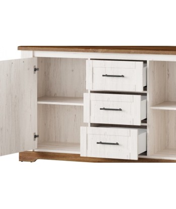 Commode, avec 3 tiroirs et 2 portes Country 45 Blanc / Chêne, l163xA45xH89 cm 50% de réduction en Octobre 2024