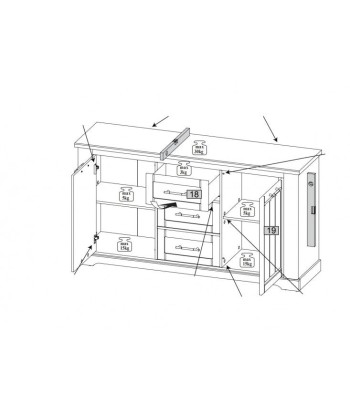 Commode, avec 3 tiroirs et 2 portes Country 45 Blanc / Chêne, l163xA45xH89 cm 50% de réduction en Octobre 2024