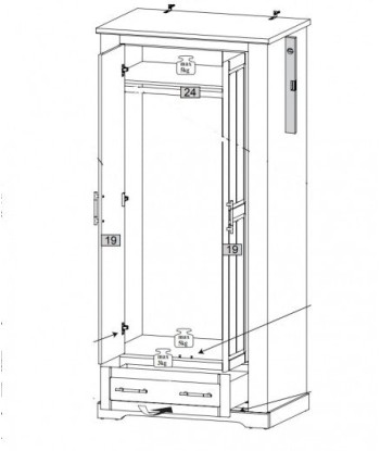 Armoire palette, avec 1 tiroir et 2 portes Country 70 Blanc / Chêne, l94xA63xH203 cm brillant des détails fins