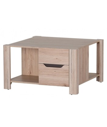 Table basse en châtaignier, avec 2 tiroirs Desjo 41 Chêne San Remo, L80xl80xH46 cm une grave pollution 