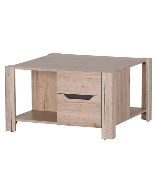 Table basse en châtaignier, avec 2 tiroirs Desjo 41 Chêne San Remo, L80xl80xH46 cm une grave pollution 