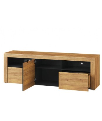 Commode TV palette avec 2 tiroirs et 1 porte Large Kama 25 Chêne / Noir, l171xA40xH56 cm de France