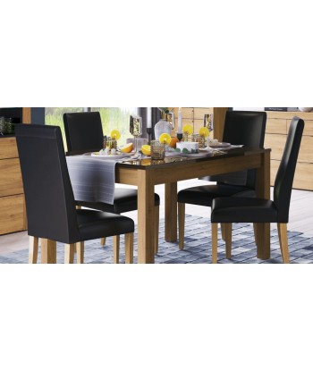 Table extensible en aggloméré et verre Kama 40 Chêne / Noir, L136-210xl90xH76 cm en linge