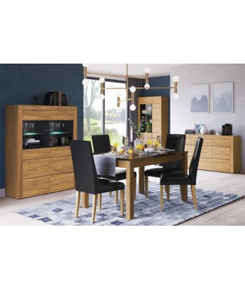 Table extensible en aggloméré et verre Kama 40 Chêne / Noir, L136-210xl90xH76 cm en linge