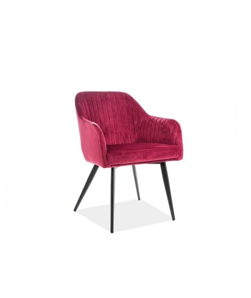 Chaise capitonnée tissu et pieds métal Elina Velours Bordeaux / Noir, l59xA62xH81 cm l'achat 