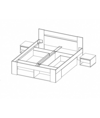 Lit palette avec 2 tables de chevet et 2 tiroirs Milo Blanc / Sonoma Oak Amélioration de cerveau avec