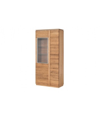 Vitrine en bois et placage, avec 2 portes et LED incluses Monténégro 12 Grand Chêne Rustique, l90xA42xH198 cm français