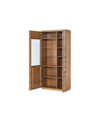 Vitrine en bois et placage, avec 2 portes et LED incluses Monténégro 12 Grand Chêne Rustique, l90xA42xH198 cm français