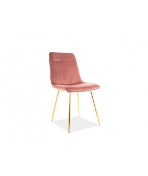 Chaise rembourrée en tissu, avec pieds en métal Eros Velours Rose / Or, l46xA56xH87 cm pas chere