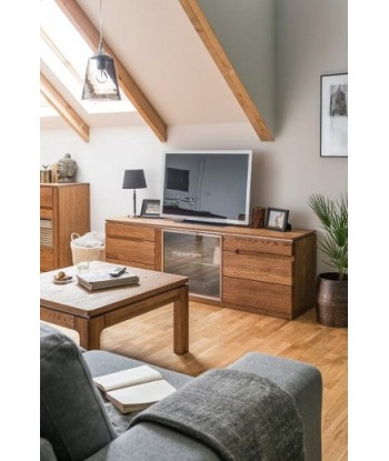 Meuble TV en bois et placage, avec 3 portes et LED inclus Montenegro 26 Grand Chêne Rustique, l180xA42xH59 cm Economisez 