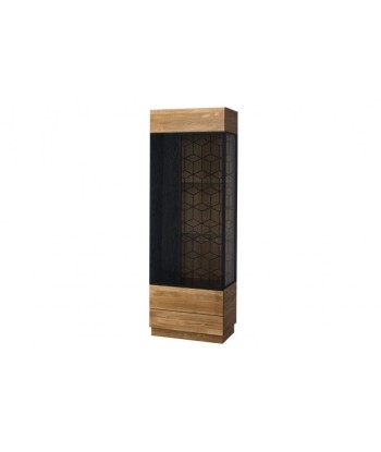 Vitrine en bois et placage, avec 1 porte et LED inclus Mosaic 10 Chêne / Noir, l67xA42xH196 cm pas cher chine