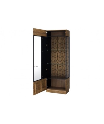 Vitrine en bois et placage, avec 1 porte et LED inclus Mosaic 10 Chêne / Noir, l67xA42xH196 cm pas cher chine