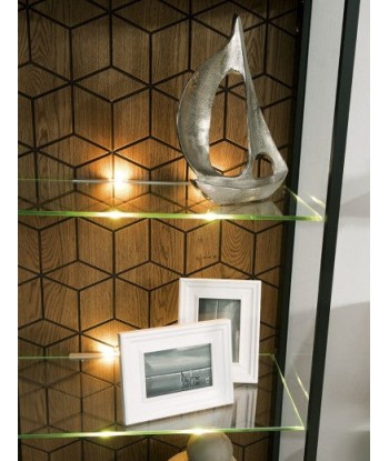 Vitrine en bois et placage, avec 1 porte et LED inclus Mosaic 10 Chêne / Noir, l67xA42xH196 cm pas cher chine