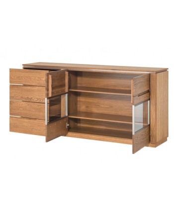 Commode avec vitrine en bois et placage, 4 tiroirs et 2 portes, LED incluse Monténégro 47 Chêne Rustique, l180xA42xH87 cm hantent personnes