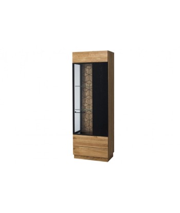 Vitrine en bois et placage, avec 1 porte et LED inclus Mosaic 11 Chêne / Noir, l67xA42xH196 cm Les magasins à Paris