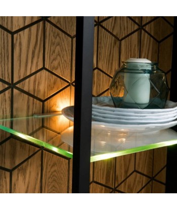 Vitrine en bois et placage, avec 1 porte et LED inclus Mosaic 10 Chêne / Noir, l67xA42xH196 cm pas cher chine