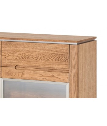 Commode avec vitrine en bois et placage, 4 tiroirs et 2 portes, LED incluse Monténégro 47 Chêne Rustique, l180xA42xH87 cm hantent personnes