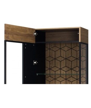 Vitrine en bois et placage, avec 1 porte et LED inclus Mosaic 10 Chêne / Noir, l67xA42xH196 cm pas cher chine