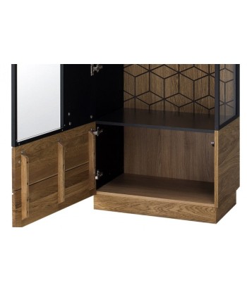 Vitrine en bois et placage, avec 1 porte et LED inclus Mosaic 10 Chêne / Noir, l67xA42xH196 cm pas cher chine