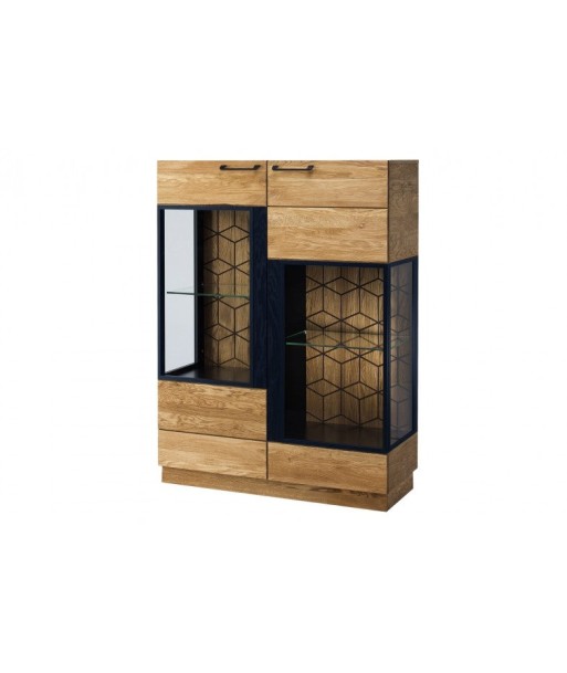 Vitrine en bois et placage, avec 2 portes et LED inclus Petite Mosaïque 15 Chêne / Noir, l95xA42xH143 cm Livraison rapide