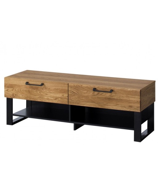 Commode TV en bois et placage, avec 2 tiroirs Small Mosaic 24 Chêne / Noir, l135xA42xH46 cm les ligaments