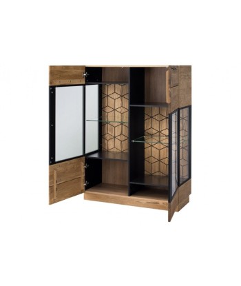 Vitrine en bois et placage, avec 2 portes et LED inclus Petite Mosaïque 15 Chêne / Noir, l95xA42xH143 cm Livraison rapide