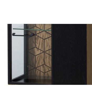 Vitrine en bois et placage, avec 1 porte et LED inclus Mosaic 11 Chêne / Noir, l67xA42xH196 cm Les magasins à Paris