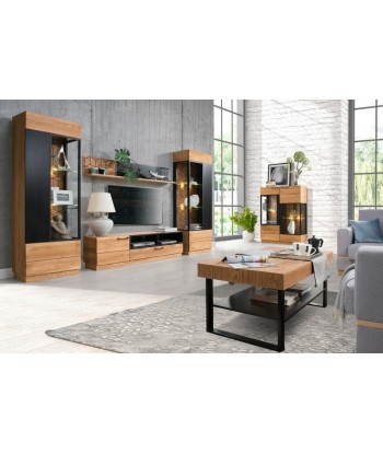 Vitrine en bois et placage, avec 2 portes et LED inclus Petite Mosaïque 15 Chêne / Noir, l95xA42xH143 cm Livraison rapide