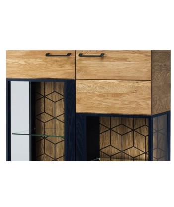 Vitrine en bois et placage, avec 2 portes et LED inclus Petite Mosaïque 15 Chêne / Noir, l95xA42xH143 cm Livraison rapide