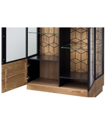 Vitrine en bois et placage, avec 2 portes et LED inclus Petite Mosaïque 15 Chêne / Noir, l95xA42xH143 cm Livraison rapide