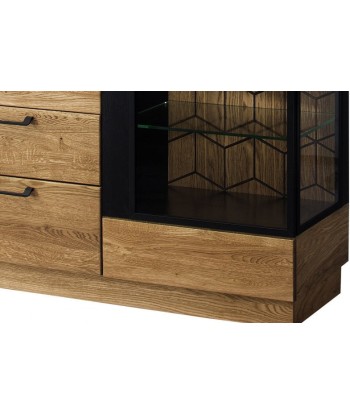 Commode avec vitrine en bois et placage, 4 tiroirs et 2 portes, LED incluse Mosaic 47 Chêne / Noir, l170xA42xH90 cm est présent 