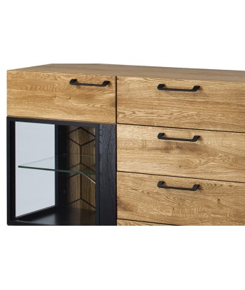 Commode avec vitrine en bois et placage, 4 tiroirs et 2 portes, LED incluse Mosaic 47 Chêne / Noir, l170xA42xH90 cm est présent 