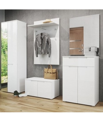 Meuble bois et MDF 1 tiroir et 2 portes Gabrielle 19 Blanc, l70xA40xH101 cm offre 