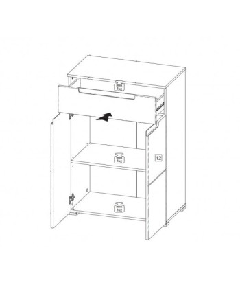 Meuble bois et MDF 1 tiroir et 2 portes Gabrielle 19 Blanc, l70xA40xH101 cm offre 