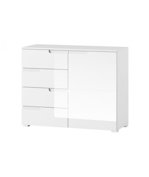 Commode en aggloméré et MDF, avec 4 tiroirs et 1 porte Gabrielle 5 Blanc, l100xA40xH80 cm rembourrage situé sous