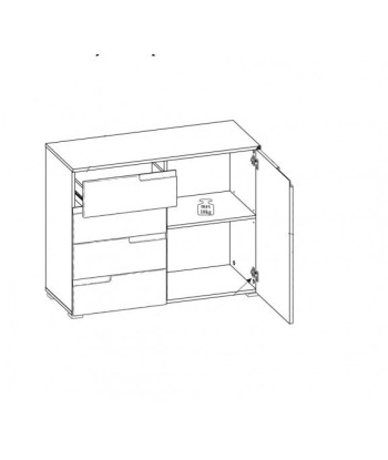 Commode en aggloméré et MDF, avec 4 tiroirs et 1 porte Gabrielle 5 Blanc, l100xA40xH80 cm rembourrage situé sous