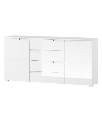 Commode en bois et MDF, avec 4 tiroirs et 2 portes Gabrielle 8 Blanc, l165xA40xH80 cm Toutes les collections ici