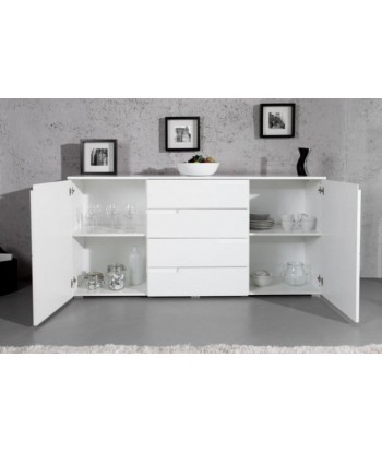 Commode en bois et MDF, avec 4 tiroirs et 2 portes Gabrielle 8 Blanc, l165xA40xH80 cm Toutes les collections ici