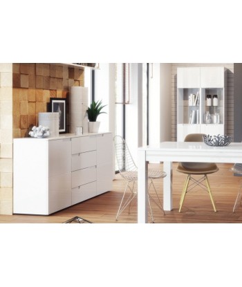 Commode en bois et MDF, avec 4 tiroirs et 2 portes Gabrielle 8 Blanc, l165xA40xH80 cm Toutes les collections ici