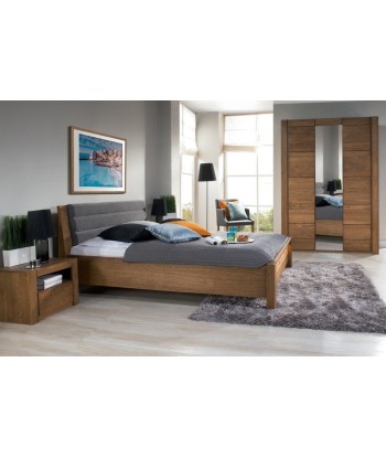 Lit en placage et aggloméré, recouvert de tissu Gris Velvet / Rustic Oak ou a consommer sur place