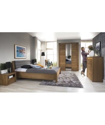 Lit en placage et aggloméré, recouvert de tissu Gris Velvet / Rustic Oak ou a consommer sur place