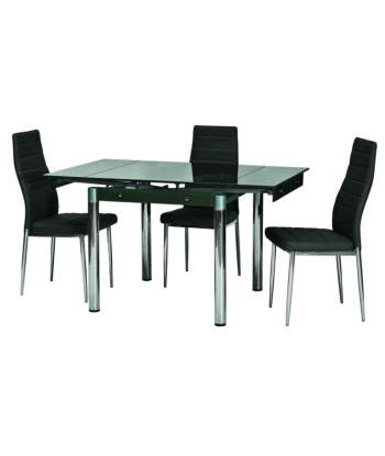 Table extensible en verre noir GD-082, Noir / Chrome, L80-131xl80xH75 cm ouvre sa boutique