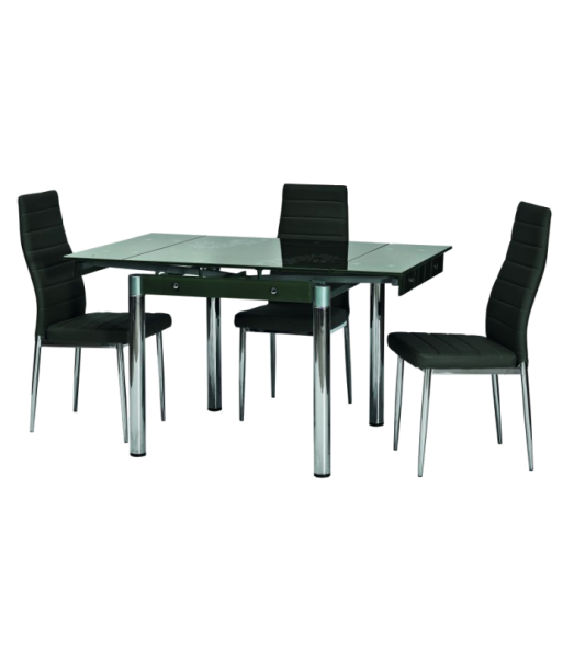 Table extensible en verre noir GD-082, Noir / Chrome, L80-131xl80xH75 cm ouvre sa boutique